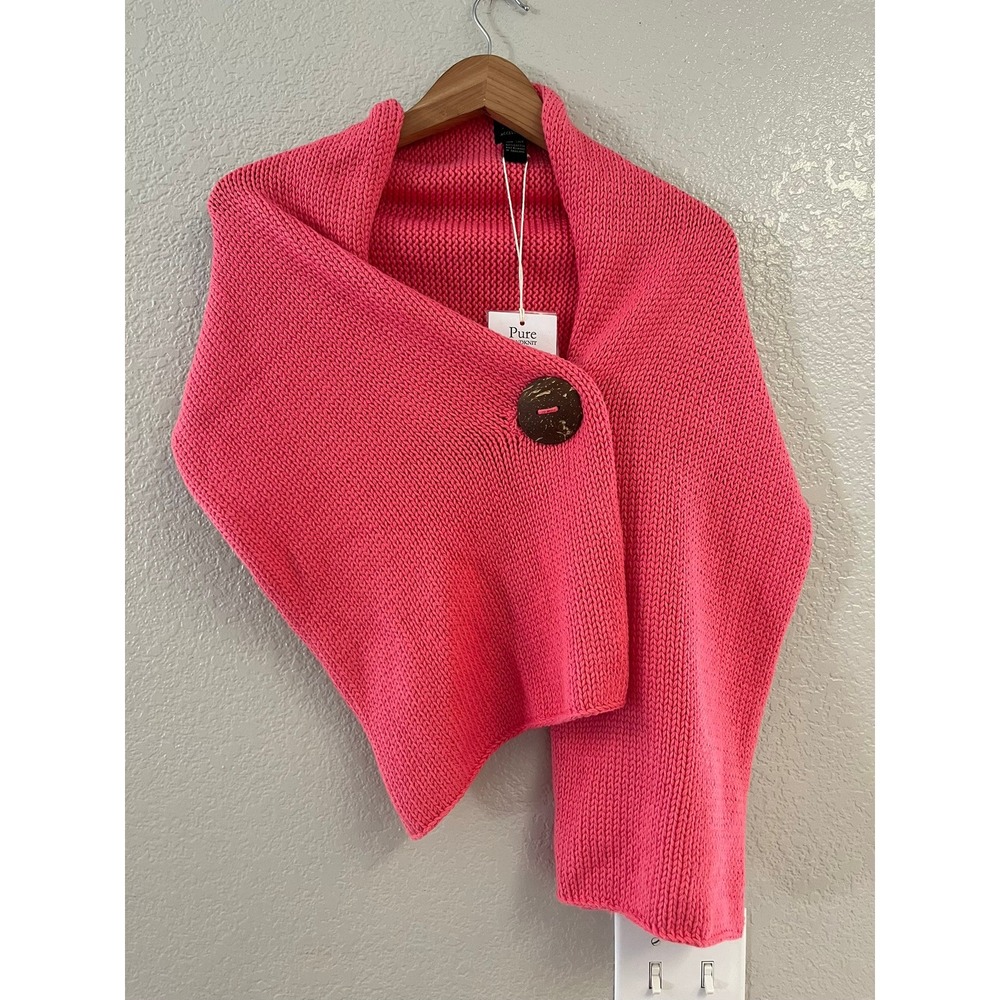 Pure Handknit Pink 100% Cotton Button Wrap Scarf Shrug 202347 One Size NWT